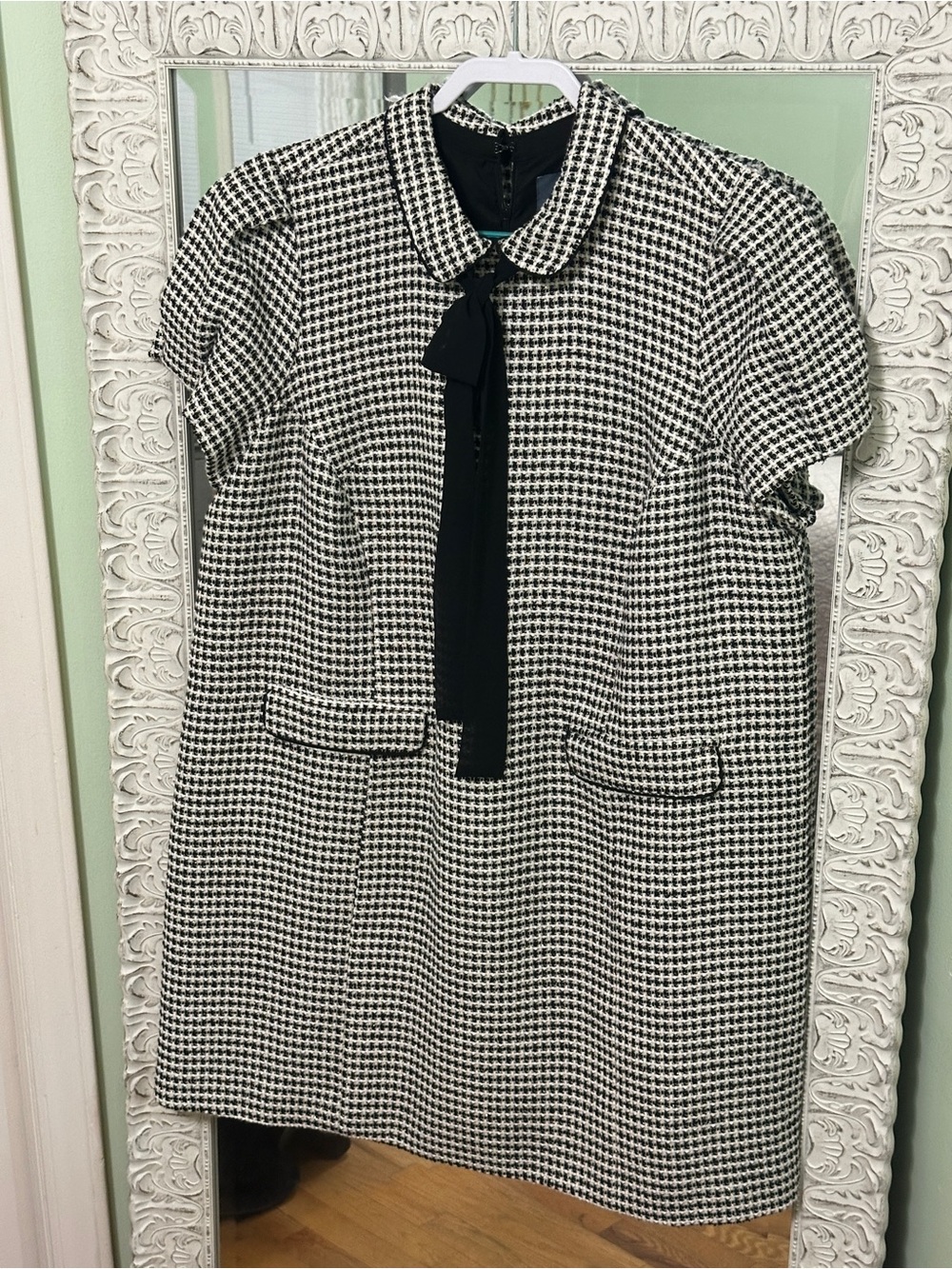Modcloth Black & White Tweed Shift with Black Neck Bow | Size 1X